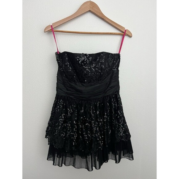 Betsey Johnson Dresses & Skirts - VTG Y2K Betsey Johnson Black Sequin Lace Strapless Dress Fairy Grunge Size 10